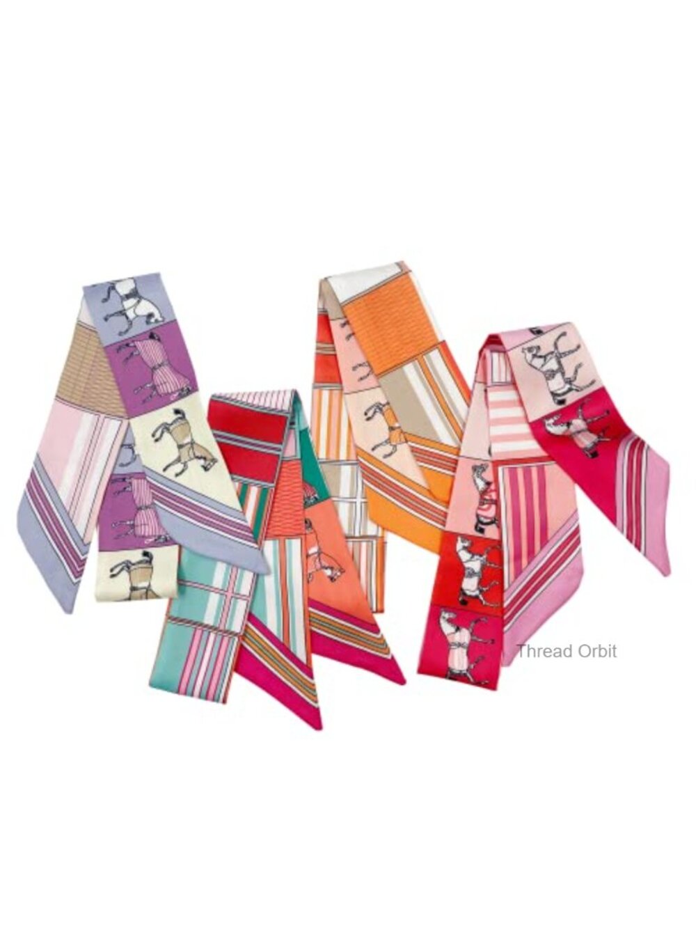 4pc Satin Skinny Scarf Set Purse Scarf Hair Scarf Handbag Accessory
